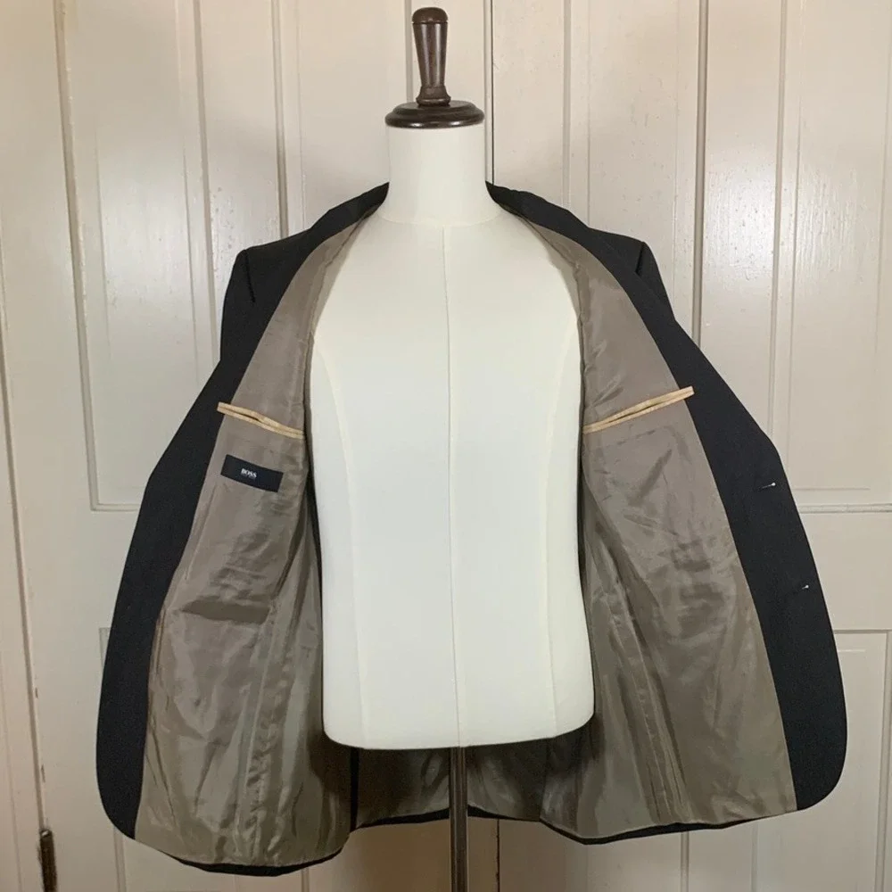 Hugo Boss Blazer Mens 40L Charcoal Gray 100% Virgin Wool 2 Button Sport Coat